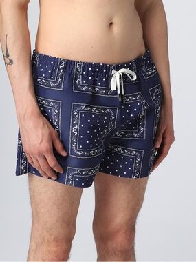 JACQUEMUS Le Maillot Pingo Navy Bandana Print Swim Shorts
